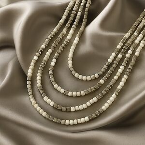 Elegant Layered Silver & White Bead Necklace – 32" Statement Fashion Jewelry
